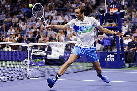 US Open tennis 2024: Daniil Medvedev returns to Jannik Sinner during the quarterfinals